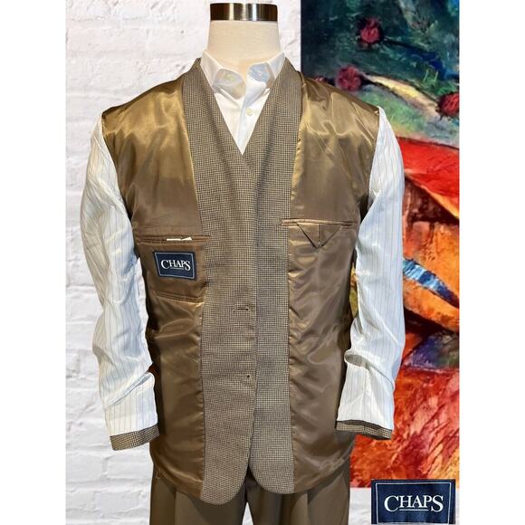 New Chaps Ralph Lauren 42R Mens Brown Houndstooth Casual Blazer Sport Jacket - Picture 7 of 15